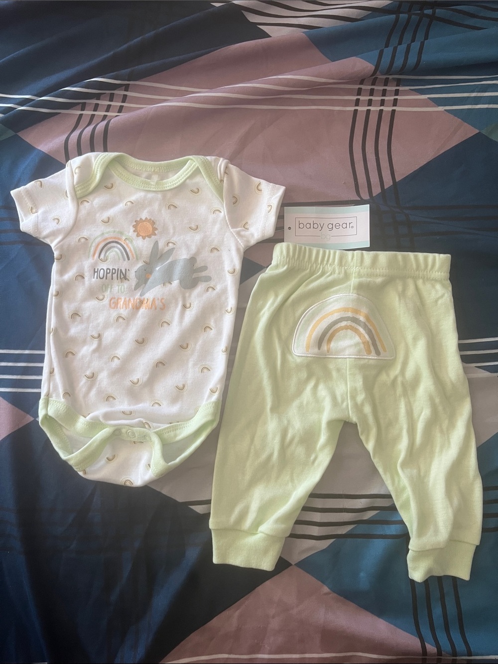 Baby Gear Pastel Green and White Rainbow Baby Matching Set